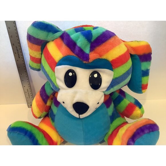Peek A Boo Toys Plush Dog or Bear Rainbow Striped Stuffed Animal Soft Toy - Picture 3 of 8